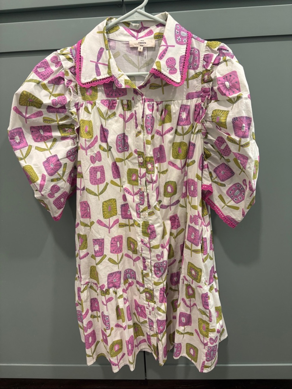 entro White Mini Dress with Pink and Green Floral Print